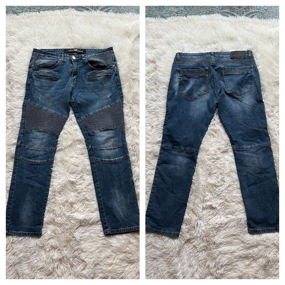 XRAY JEANS XR Slim Fit Biker Pants Distressed Skinny Moto Jeans Size 34 34/30